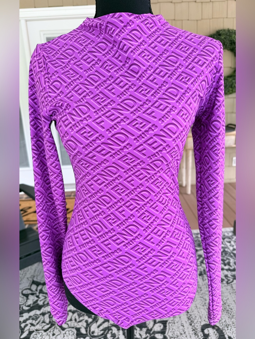 FENDI x SKIMS Purple Logo Monogram Long Sleeve Bodysuit M